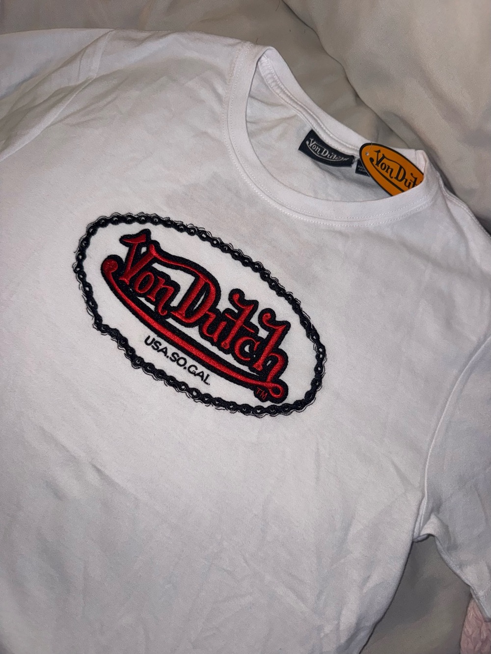 Von Dutch White Short Sleeve Tee with Red & Black Logo